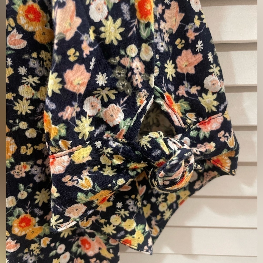 Loft Petite Cotton Floral Short Sleeve Shirt - Navy - Tie Sleeves - Picture 5 of 5